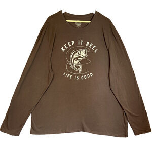 Life is Good Tee Men’s XXL Brown Keep It Reel Fishing Long Sleeve Classic Fit